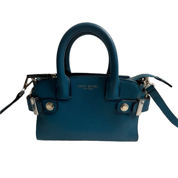Henri Bendel Carlyle Micro Mini Satchel blue Pebbled Leather Crossbody Bag - Picture 11 of 16